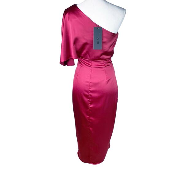 Do + Be Satin Cocktail Party Dress One Shoulder Asymmetrical Hem Red Burgundy S - Picture 6 of 11